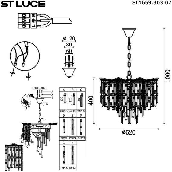 SL1659.303.07 Светильник подвесной ST-Luce Латунь/Прозрачный E14 7*60W OFELIA