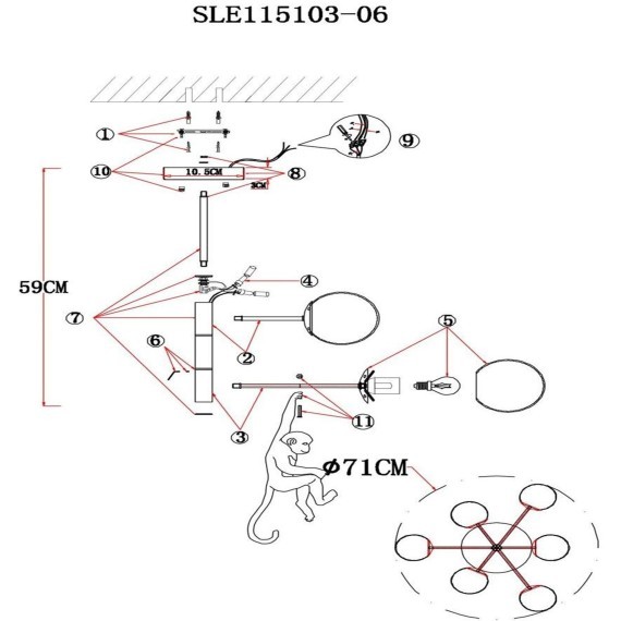 SLE115103-06 Светильник потолочный Белый/Белый E14 6*60W TENATO