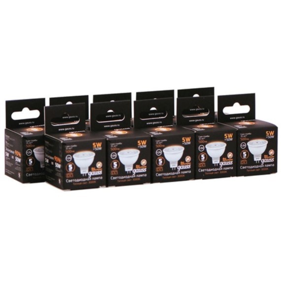 201505105 Лампа Gauss LED MR16 GU5.3 5W 12V 500lm 2700K 1/10/100