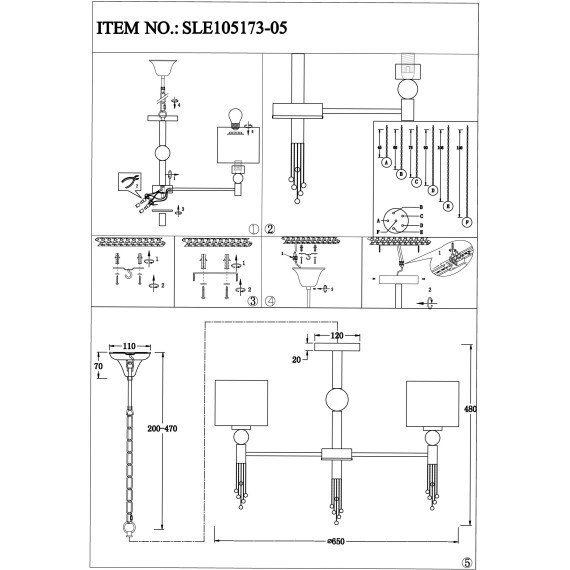 SLE105173-05 Светильник подвесной Хром/Серый E27 5*60W PRIMMA