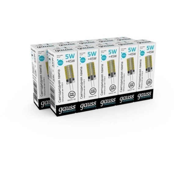 18025 Лампа Gauss Elementary G4 AC210-240V 5W 400lm 4100K силикон LED 1/20/200