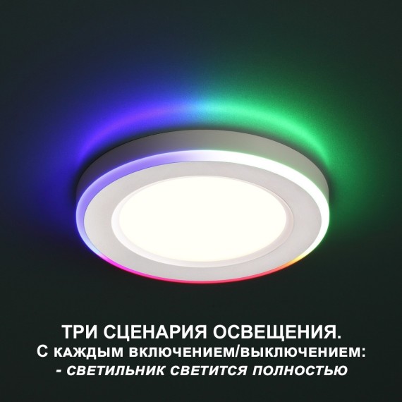 Светильник встраиваемый светодиодный (три сценария работы) IP20 LED 4000К+RGB 12W+4W 960Лм SPAN 359010