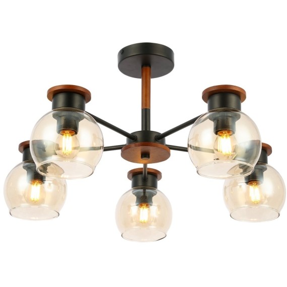 SLE108102-05 Светильник потолочный Черный, Темное дерево/Прозрачный, Янтарный E27 5*60W RASCO