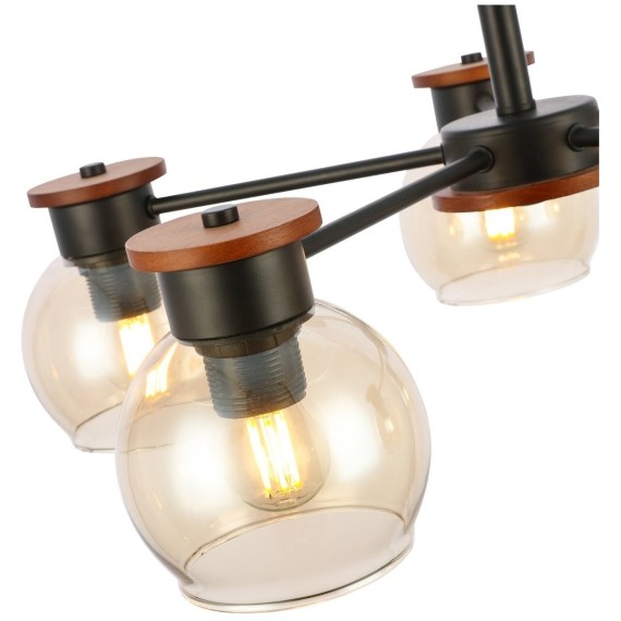 SLE108102-05 Светильник потолочный Черный, Темное дерево/Прозрачный, Янтарный E27 5*60W RASCO