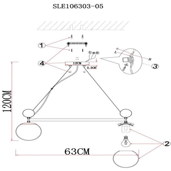 SLE106303-05 Светильник подвесной Бронзовый/Прозрачный, Янтарный E27 5*60W PECHIO