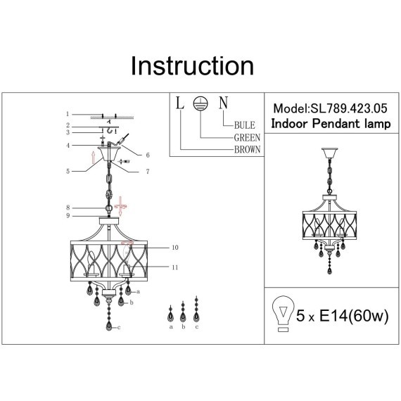 SL789.423.05 Люстра подвесная ST-Luce Темный кофе, Золото/Темный кофе, Золото, Прозрачный E14 5*60W GRASSО
