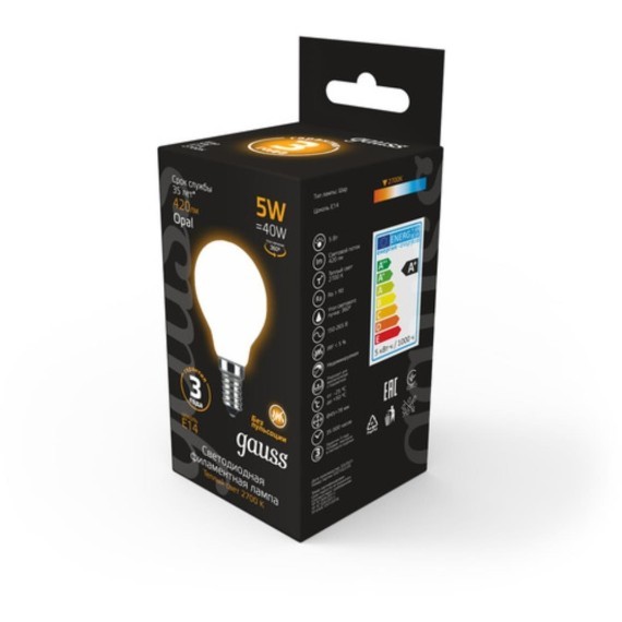 105201105 Лампа Gauss LED Filament Шар OPAL E14 5W 420lm 2700K 1/10/50