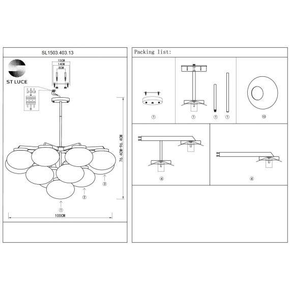 SL1503.403.13 Люстра подвесная ST-Luce Черный/Белый E27 13*40W MODICA