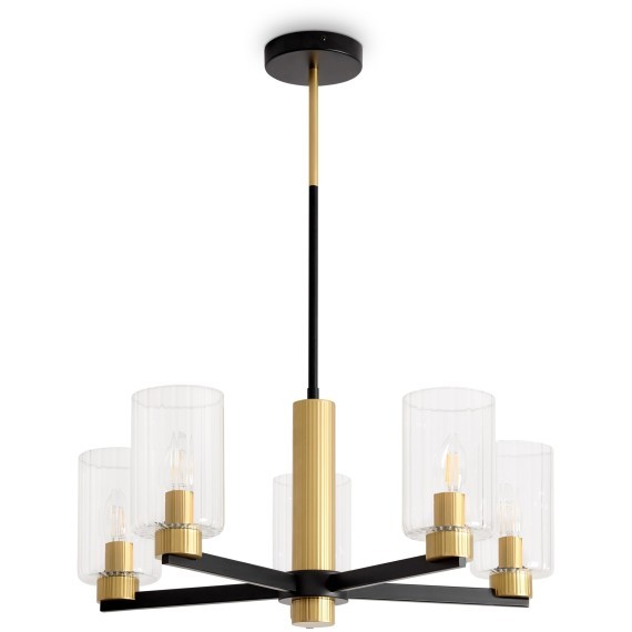 Люстра потолочная, прозрачные стеклянные плафоны, черно-латунное основание E14 5шт Freya Ombre FR2051CL-05BBS