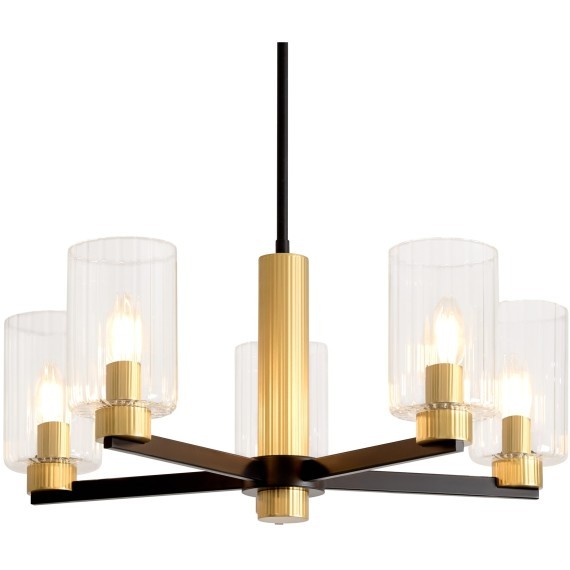 Люстра потолочная, прозрачные стеклянные плафоны, черно-латунное основание E14 5шт Freya Ombre FR2051CL-05BBS