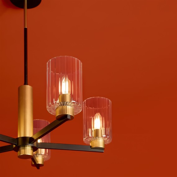 Люстра потолочная, прозрачные стеклянные плафоны, черно-латунное основание E14 5шт Freya Ombre FR2051CL-05BBS