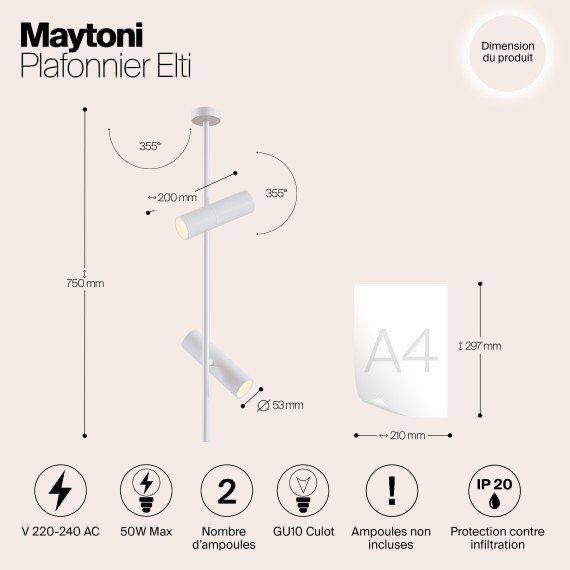 Накладной потолочный светильник Maytoni C021CL-02W Elti под лампы 2xGU10 50W