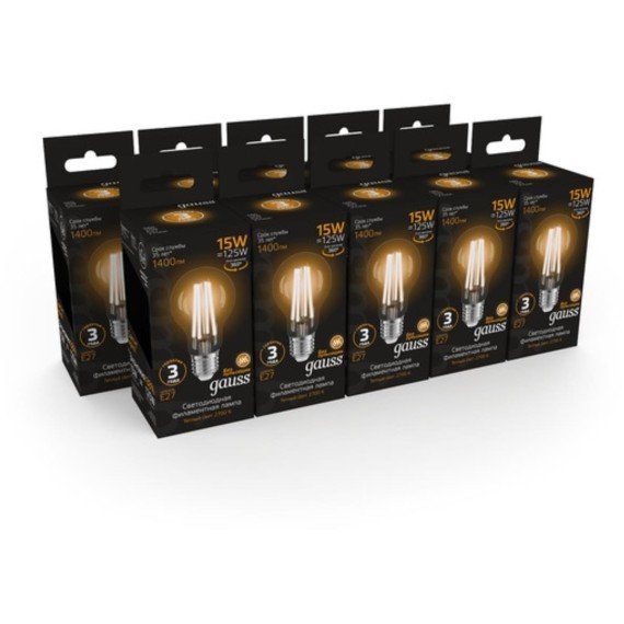 102902115 Лампа Gauss Filament А60 15W 1400lm 2700К Е27 LED 1/10/40