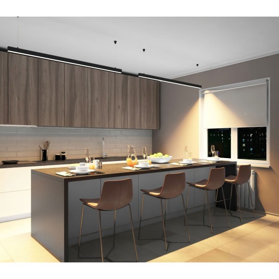 DK9153-BK Линейный черный светодиодный влагозащищенный светильник 150см, накладной/подвесной, тросы 2м в компл.42Вт 3300Лм 3000К 120° CRI90 RAL9005 IP44 DENKIRS HALS