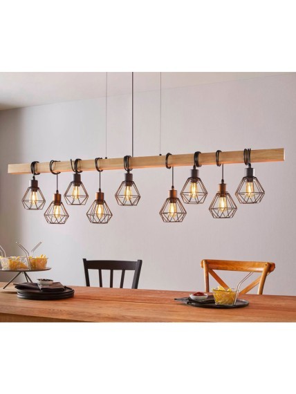 43134 TOWNSHEND 5 Подвесной светильник с 9 лампами E27, 540Вт, винтажный, сталь, дерево, черный, коричневый