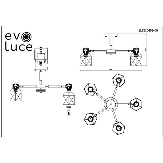 SLE110402-05 Светильник потолочный Золотистый, Светлое дерево/Золотистый E27 5*40W STELITTO