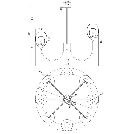 Люстра потолочная Maytoni MOD016PL-08BS Aura под лампы 8xE14 60W