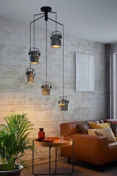 39856 Подвес HIlCOTT, 5х40W (E27), ?675, H1500, сталь, черный/сталь, оцинкованный