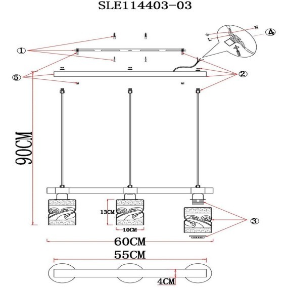SLE114403-03 Светильник подвесной Черный, Темное дерево/Черный, Прозрачный, Янтарный E27 3*60W ABIRITTO
