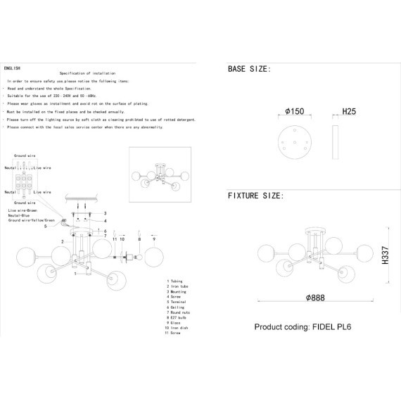 Светильник потолочный Crystal Lux FIDEL PL6 BLACK