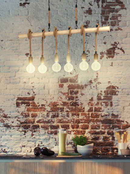 43319 Подвес YOUNGSTOWN, 6х40W(E27), сталь, дерево/черный, коричневый