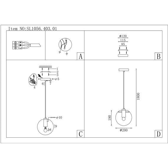 SL1056.403.01 Подвес ST-Luce Черный/Прозрачный E27 1*60W NOOR