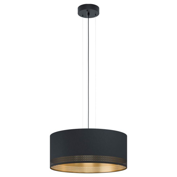 99274 ESTEPERRA Подвесная люстра с тремя лампами E27, тканевый золотой абажур, черный металл, 220В