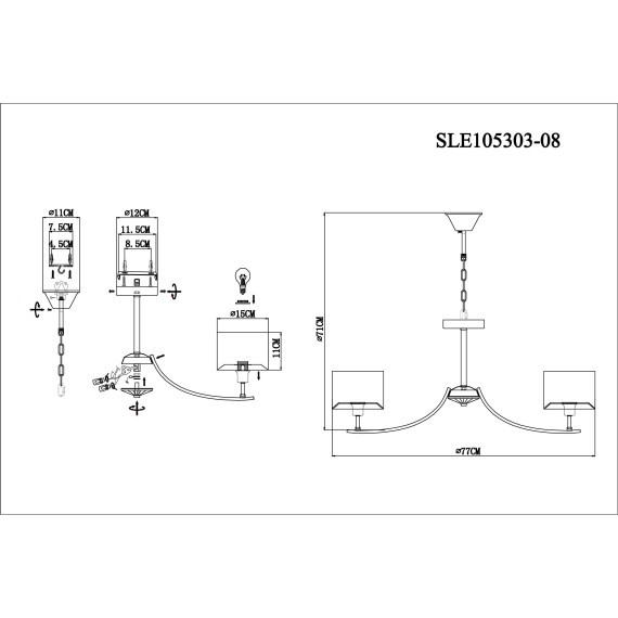 SLE105303-08 Светильник подвесной Хром/Серый E14 8*40W LINDA