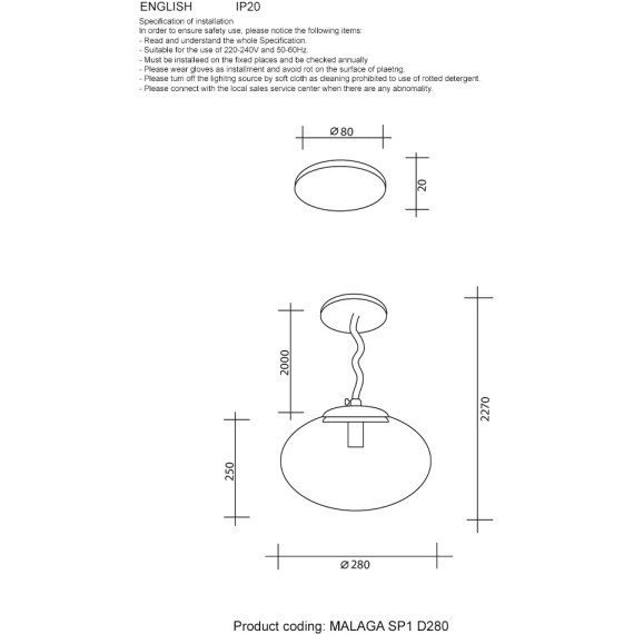 Светильник подвесной Crystal Lux MALAGA SP1 D280 COOPER