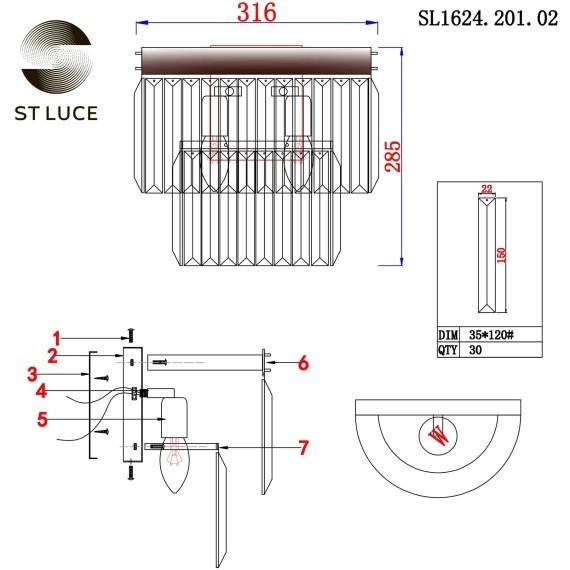 SL1624.201.02 Бра ST-Luce шампань/прозрачный E14 2*40W ERCOLANO