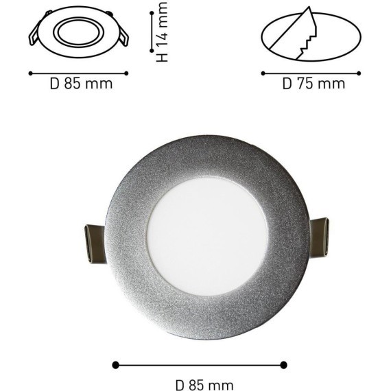 1660-3C, врезной светильник, D85xH14, cutout:D75, 3xLEDx3W, AC:100-240V, IP21, 230LM, 4000K, included