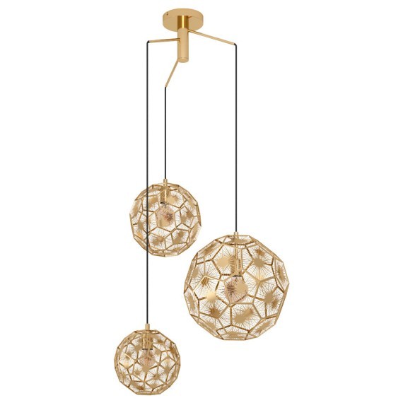 39758 SKOURA Подвесная люстра с тремя лампами E27, винтаж, латунь