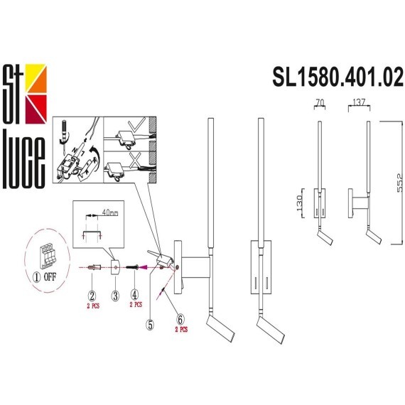 SL1580.401.02 Светильник настенный ST-Luce Черный/Белый LED 2*6+3W 3200K RALIO
