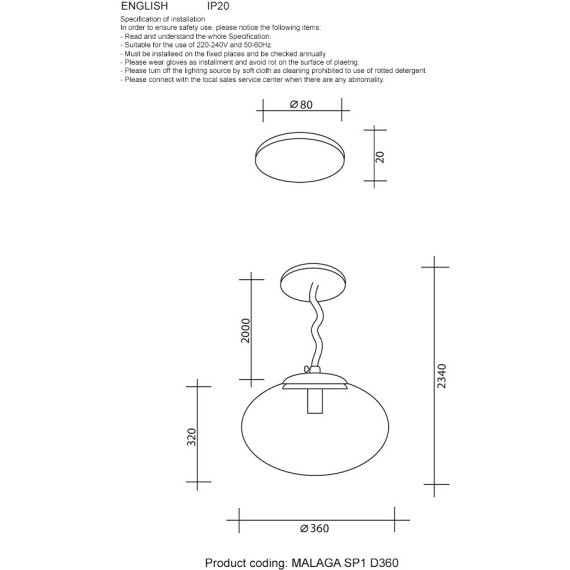 Светильник подвесной Crystal Lux MALAGA SP1 D360 CHROME