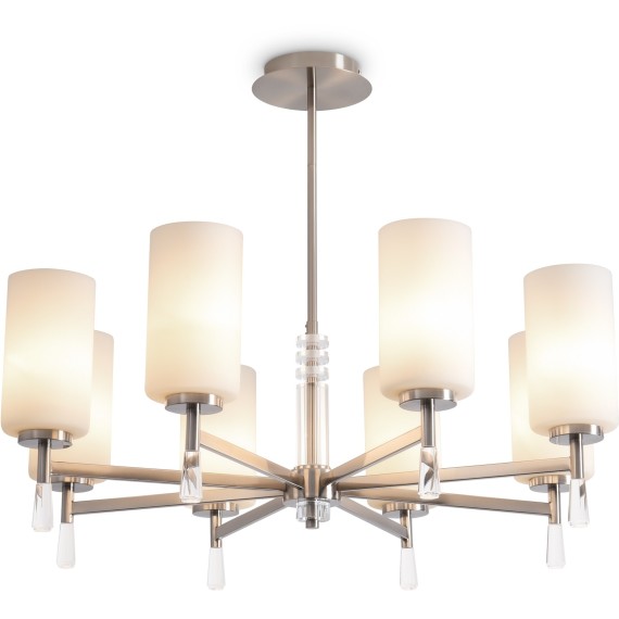 Люстра потолочная с белыми стеклянными плафонами, лампы Е27 8шт Freya Chic FR2031PL-08N