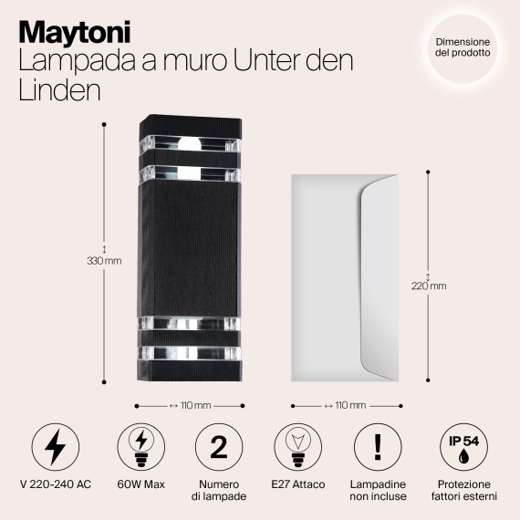 Уличный настенный светильник Maytoni O578WL-02B Unter den Linden IP54 под лампы 2xE27 60W