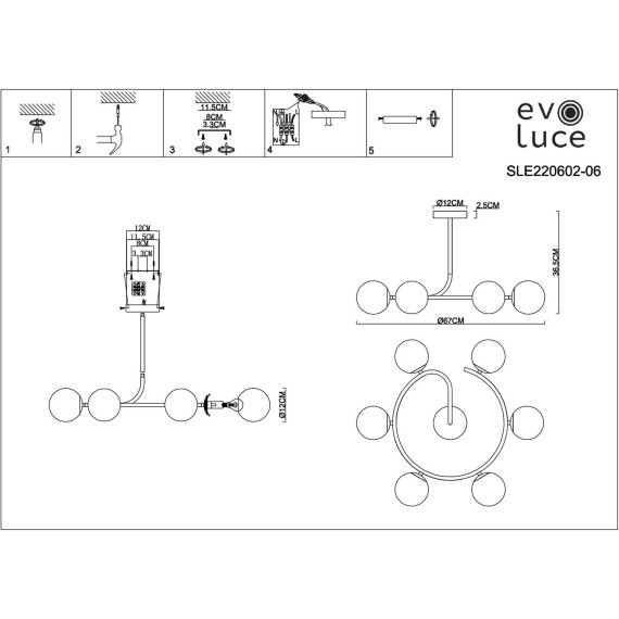 SLE220602-06 Светильник потолочный Золотистый/Белый E14 6*40W CALABRIA