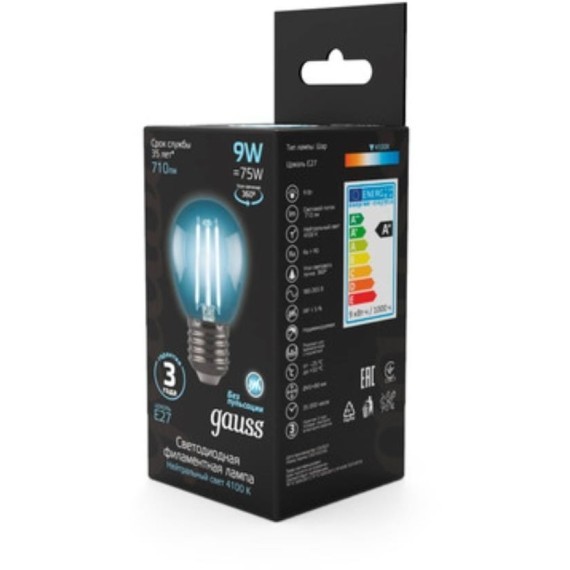 105802209 Лампа Gauss LED Filament Globe E27 9W 4100K 1/10/50