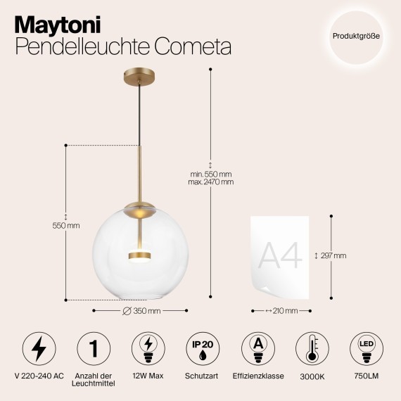 Подвесной светильник Maytoni MOD056PL-L12G3K COMETA светодиодный LED 12W