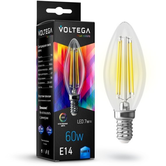 Voltega 7153 Профессиональная светодиодная лампа повышенного индекса цветопередачи CRI97 E14 7Вт 700Лм 4000К 340° серия Crystal естественные цвета