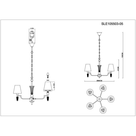 SLE105503-05 Светильник подвесной Никель/Белый E14 5*40W REIMO
