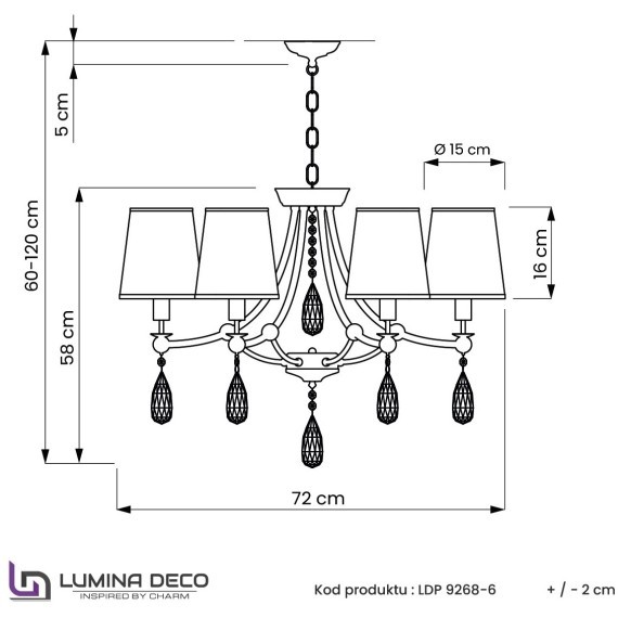 Хрустальная подвесная люстра Lumina Deco Dominni LDP 9268-6 GD
