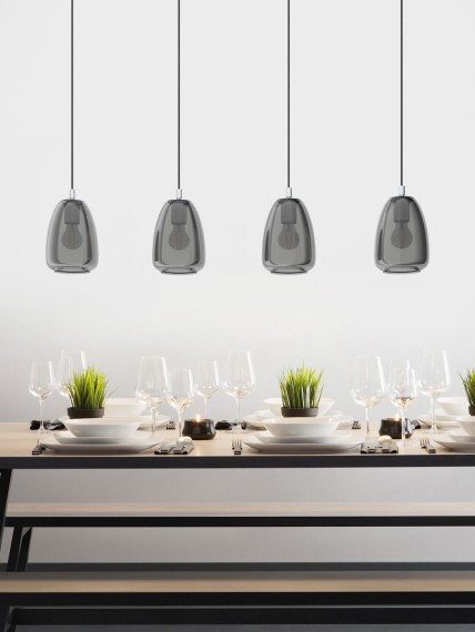 98616 Подвес ALOBRASE, 4х40W (E27), L1080, B150, H1100, сталь, хром/дымч. стекло, черный-прозрачный