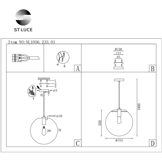 SL1056.233.01 Подвес ST-Luce Золотой/Прозрачный E27 1*60W NOOR