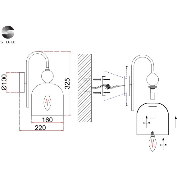 SL2000.211.01 Бра ST-Luce Золотистый/Дымчатый E14 1*40W GEA