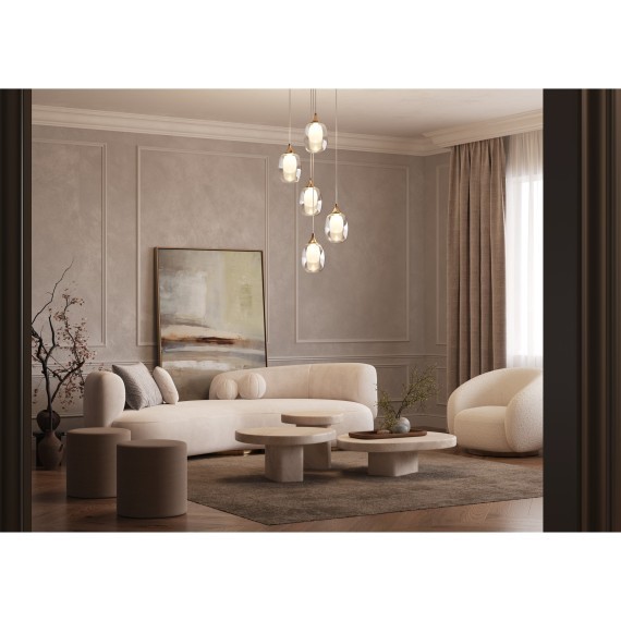 Подвесная золотая люстра с 6 лампами цоколя Е14 и двойными стеклянными плафонами Maytoni Aura MOD016PL-05BS