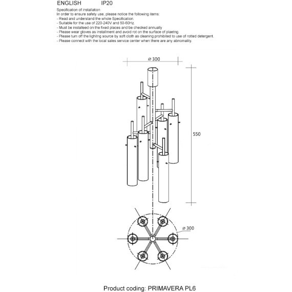 Светильник потолочный Crystal Lux PRIMAVERA PL6 GOLD
