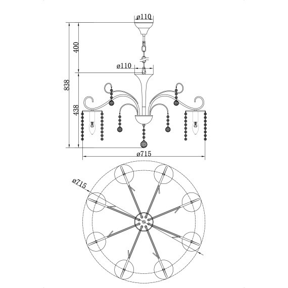 Люстра подвесная Freya FR1127-PL-08-G Leona под лампы 8xE14 40W