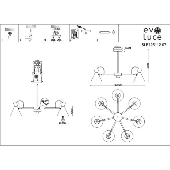SLE125112-07 Светильник потолочный Серый, Золотистый/Серый, Темное дерево E14 7*40W MODICA