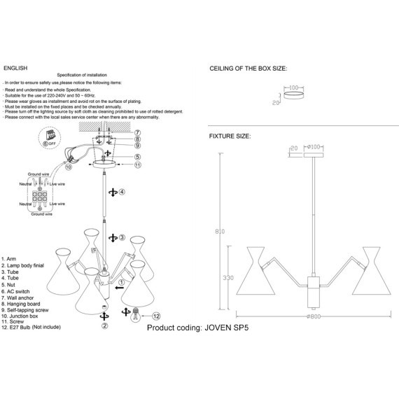 Люстра Crystal Lux JOVEN SP5 GOLD/BLACK